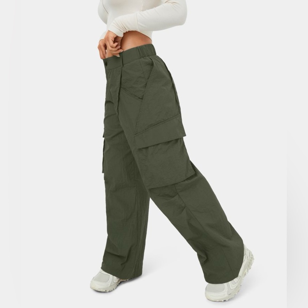 Halara Low Rise Button Zipper Side Pocket Wide Leg Casual Cargo Pants